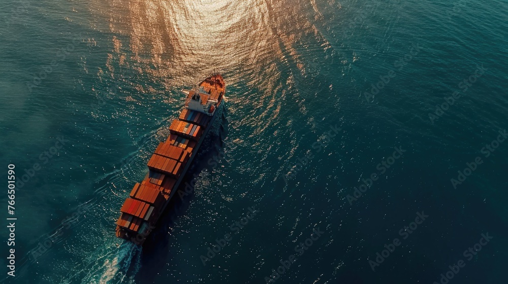 Poster a large container ship traveling across the water. suitable for transportation and logistics concept