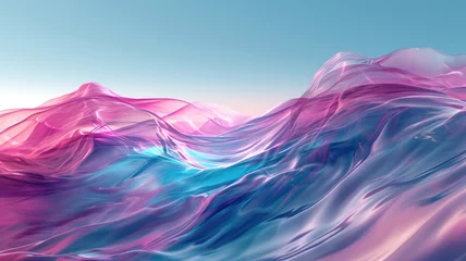 Fotobehang The abstract picture of the colourful liquid that has been mixing with blue and pink colour and form the beautiful colour wave that cannot be found anywhere in the nature but made by a human. AIGX01. © Summit Art Creations