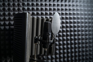 Professional Studio Microphone Set Against Acoustic Foam for Sound Recording in music studio - 766502300