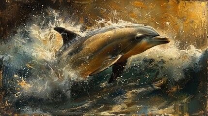 The sleek and streamlined form of a dolphin as it leaps from the waves, catching the sunlight in a dazzling display of grace and agility, a symbol of freedom and joy.