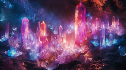 Fantasy Worlds. Crystal Caverns. A cavern filled with crystals and light