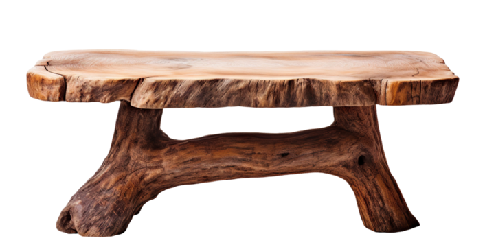 Rustic wooden table or bench handcrafted from natural tree trunk and slab, cut out
