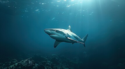 The sleek and streamlined form of a shark as it glides silently through the depths of the ocean,...