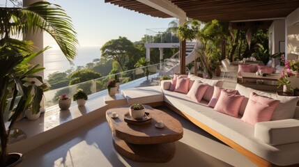 Modern luxury villa with stunning ocean views - obrazy, fototapety, plakaty