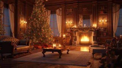 Christmas eve cozy mood in classic decorated living.Generative AI