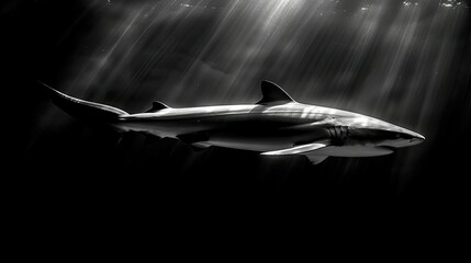 The sleek and streamlined form of a shark as it cuts through the depths of the ocean, its powerful...