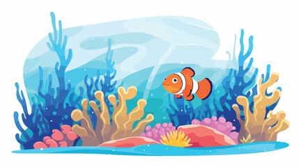 Scenery in the sea with clown fish flat vector