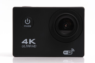 4K action camera on a white background.