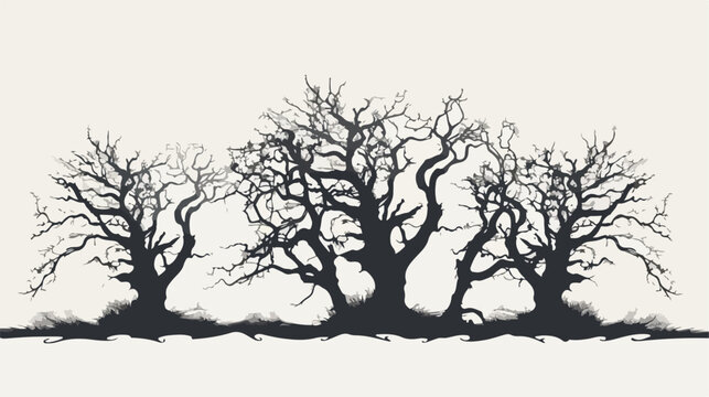 Spooky trees silhouettes. Vintage background flat vector