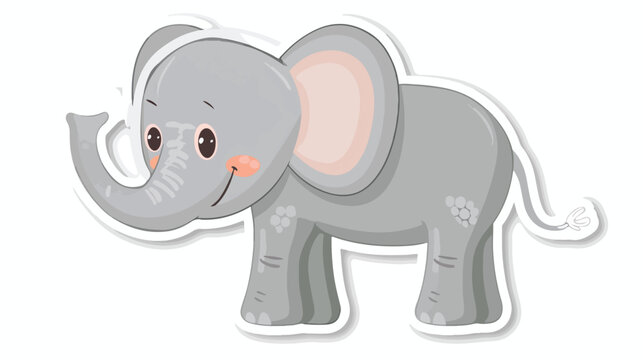 Sticker of a cute cartoon elephant flat vector 