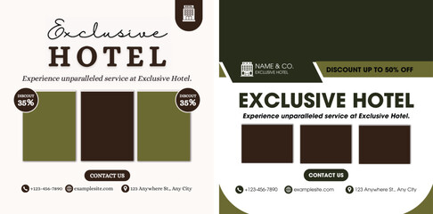 hotel flyer or social media post template illustration - obrazy, fototapety, plakaty
