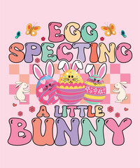 Easter day  T-shirt design for mother and baby. Egg specting a litlle bunny.