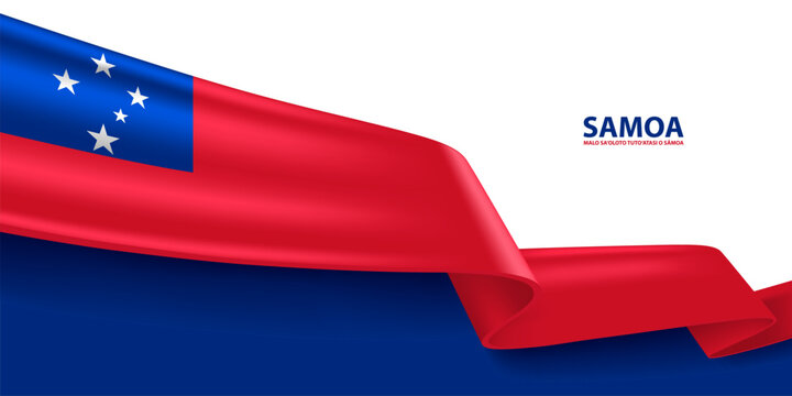 Samoa 3D ribbon flag. Bent waving 3D flag in colors of the Samoa flag. National flag background design.