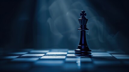 A solid, dark background with a chess king casting a long shadow, portraying the depth of leadership - obrazy, fototapety, plakaty