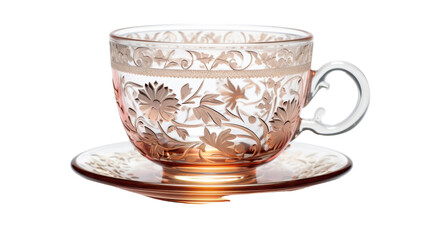 A glass cup delicately balanced on a saucer, exuding an air of sophistication and refinement