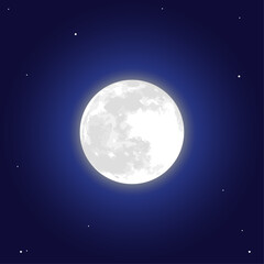 Naklejka na ściany i meble Realistic Full Moon Illustration on Night Sky