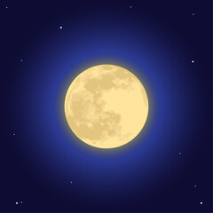 Naklejka na ściany i meble Moon Illustration on Blue Night Sky