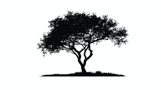 Tree Silhouette Isolated on White Background. 