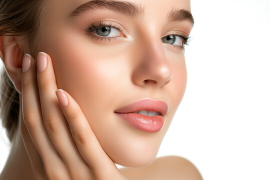 Exquisite Close-Up Portrait of a Young Woman, Perfect for Skincare and Makeup Branding