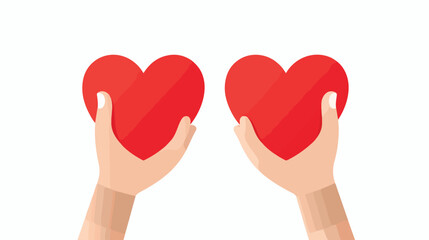 Two hands on white background with red heart illustration
