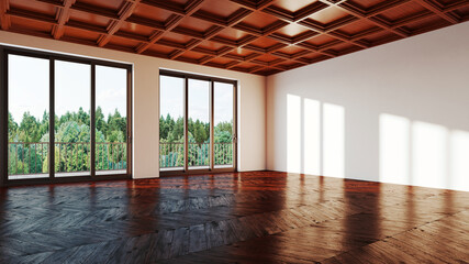Large luxury modern bright interiors Living room mockup illustration 3D rendering image - 766508105