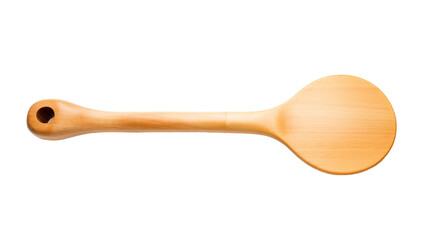 A single wooden spoon rests on a clean white background