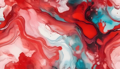 Alcohol ink colors translucent. Abstract red marble texture background. Design wrapping paper, wallpaper. Mixing acrylic paints. Modern fluid art. Alcohol Ink, ethereal graphic design