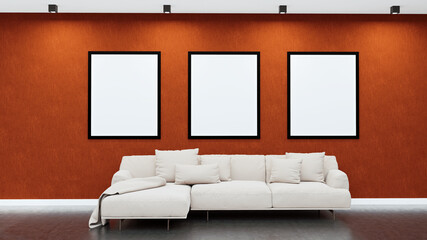 Large luxury modern bright interiors Living room mockup illustration 3D rendering image - 766508533