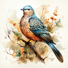 Mourning Dove forest floral, watercolor clipart 