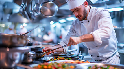 Chef in Hotel or Restaurant Kitchen Cooking