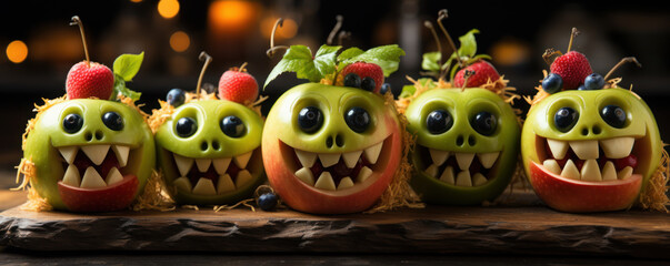 spooky Halloween apples with teeth