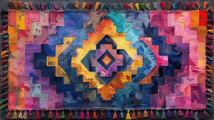 Vibrant traditional rug with intricate patterns. Generative AI