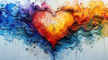 Abstract heart with dynamic splashes of color. Generative AI