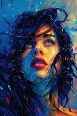 Abstract portrait of a woman in vibrant shards. Generative AI
