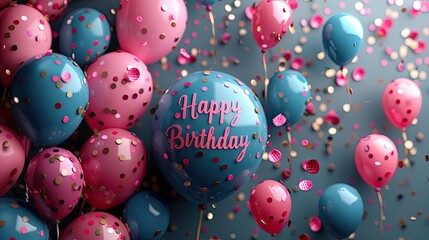 Colorful birthday balloons with confetti. Generative AI