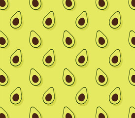 Seamless pattern with avocados on a green background. Avocados flat icons. Floral vegetable pattern print background design
