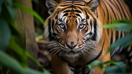 Close up of fierce and majestic tigress in the jungle