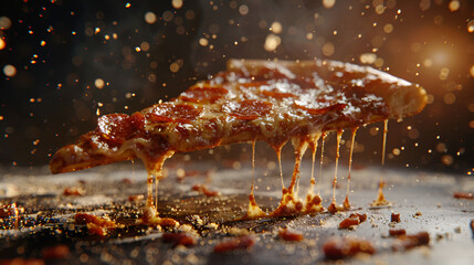 Supreme Pizza with Lifted Slice - obrazy, fototapety, plakaty
