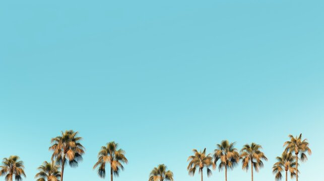 Palm tree on blue sky background. Summer and vacation theme.