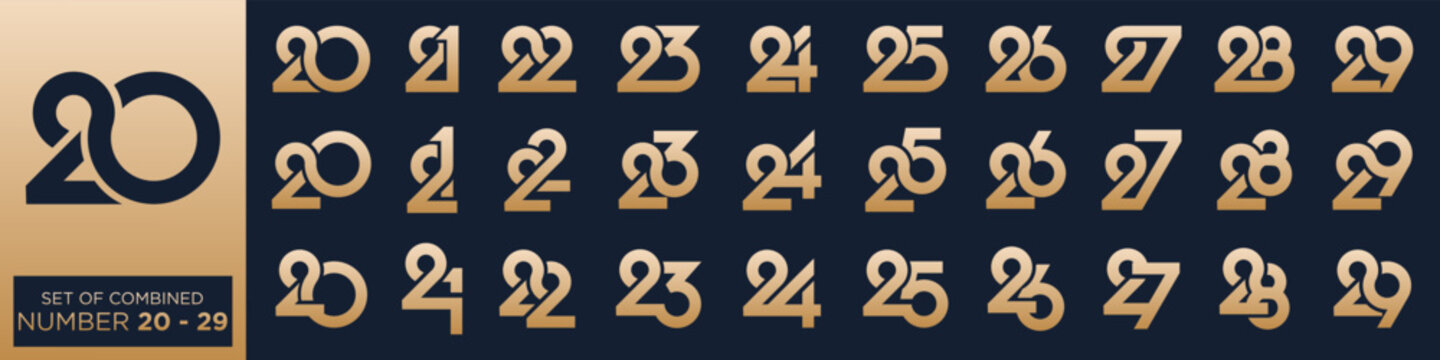 collection of creative number 20 to 29 logo designs. abstract number design vector illustration