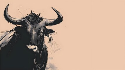 Fierce and Formidable Minotaur Creature Silhouette Against Dramatic Grungy Background