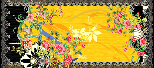 Dupatta Digital Floral Abstract Background For Digital Printing.