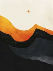  Minimalistic geometric depiction of mountains against a warm sunset. © Jan