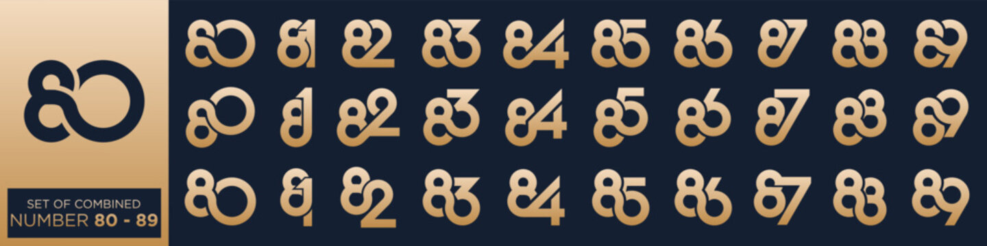 collection of creative number 80 to 89 logo designs. abstract number design vector illustration