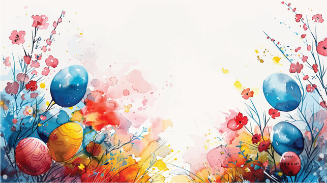 A painting featuring colorful balloons and vibrant flowers set against a clean white background