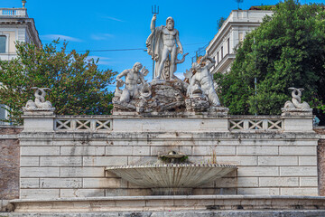 Fountain of Neptune in the Piazza del Popolo. Rome, Italy