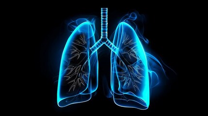 X-ray of human lung anatomy isolated on a dark background. blue lungs.