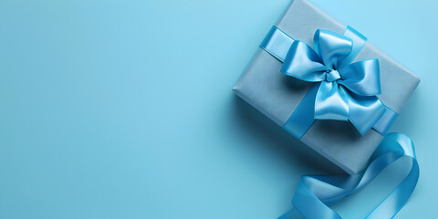 Golden gift box festival celebration Christmas gift box on a blue background,3D rendering.