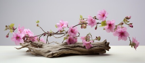 A beautiful flowering tree branch displaying lovely pink blossoms in full bloom