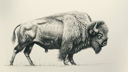 A buffalo is walking in the grass